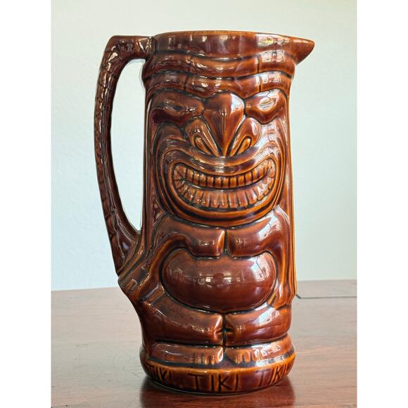 Tiki Vintage pitcher two's company brown ceramic Lelani style
